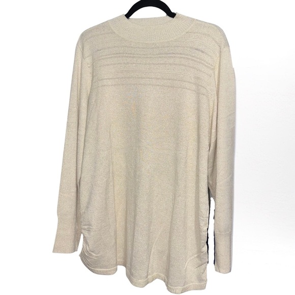 Avenue Cream Metallic Gold Crew Sweater with Rouching at Waist. Size 18/20 NWOT - Picture 1 of 6